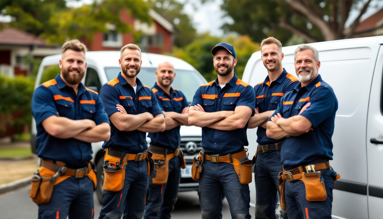 The Dalton Plumbing & Gas crew standing in front of their work vans in Newcastle